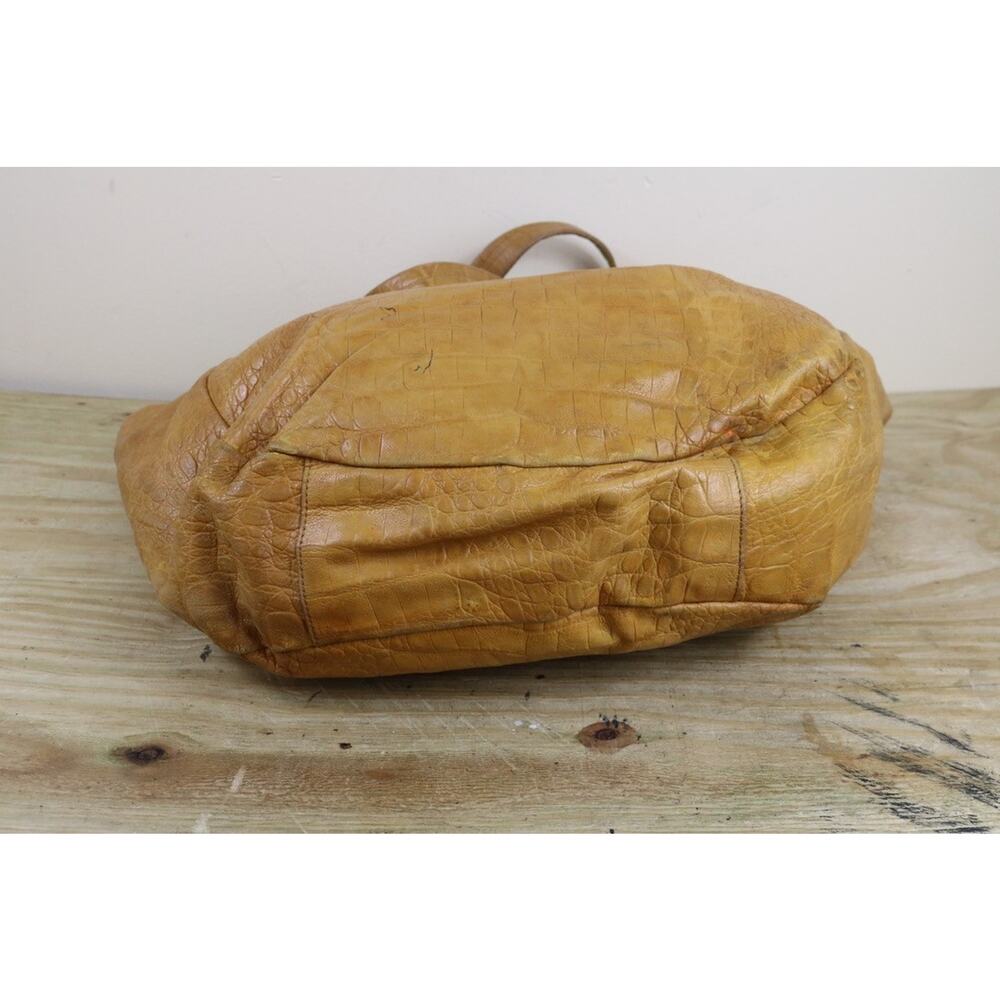 Brahmin HOBO TOTE Croc Embossed L JACQUELINE Brown Yellow Leather Shoulder Bag - Picture 5 of 16